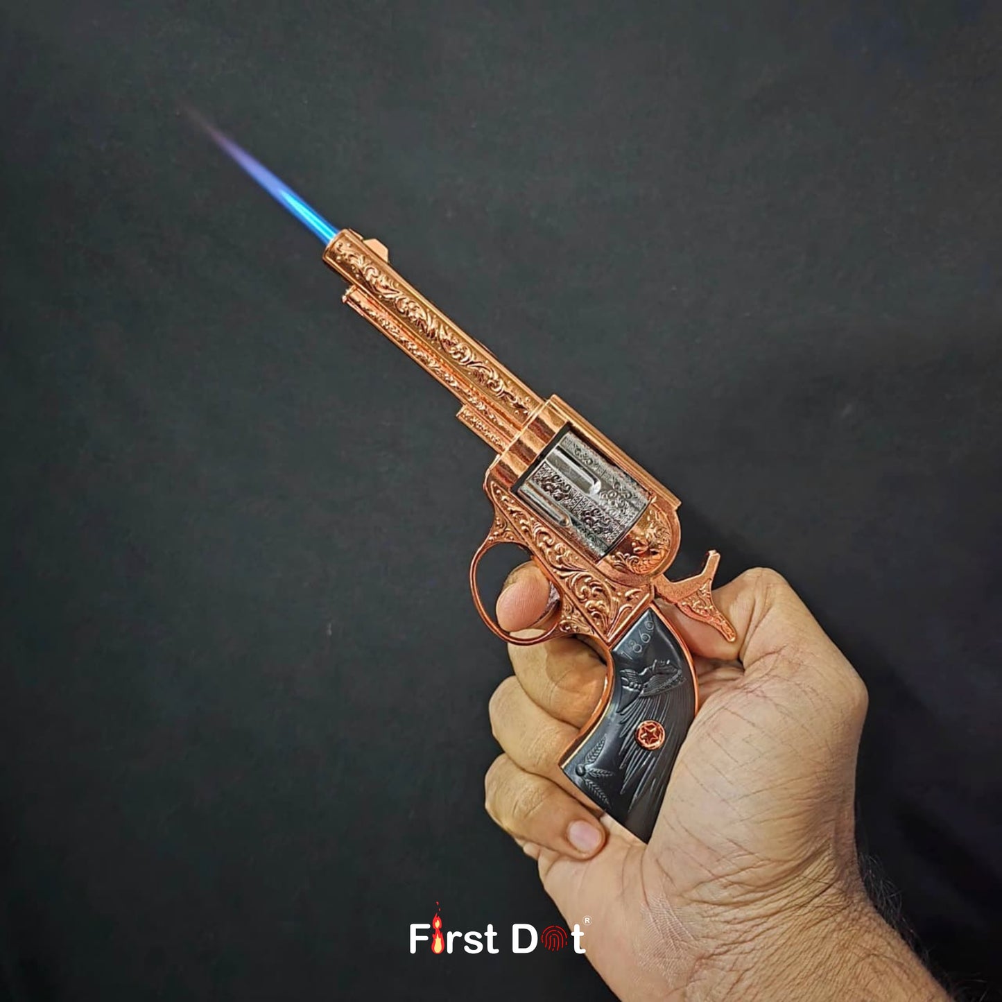 Premium Big Size Vintage Revolver Gun Lighter – Windproof Jet Flame | First Dot
