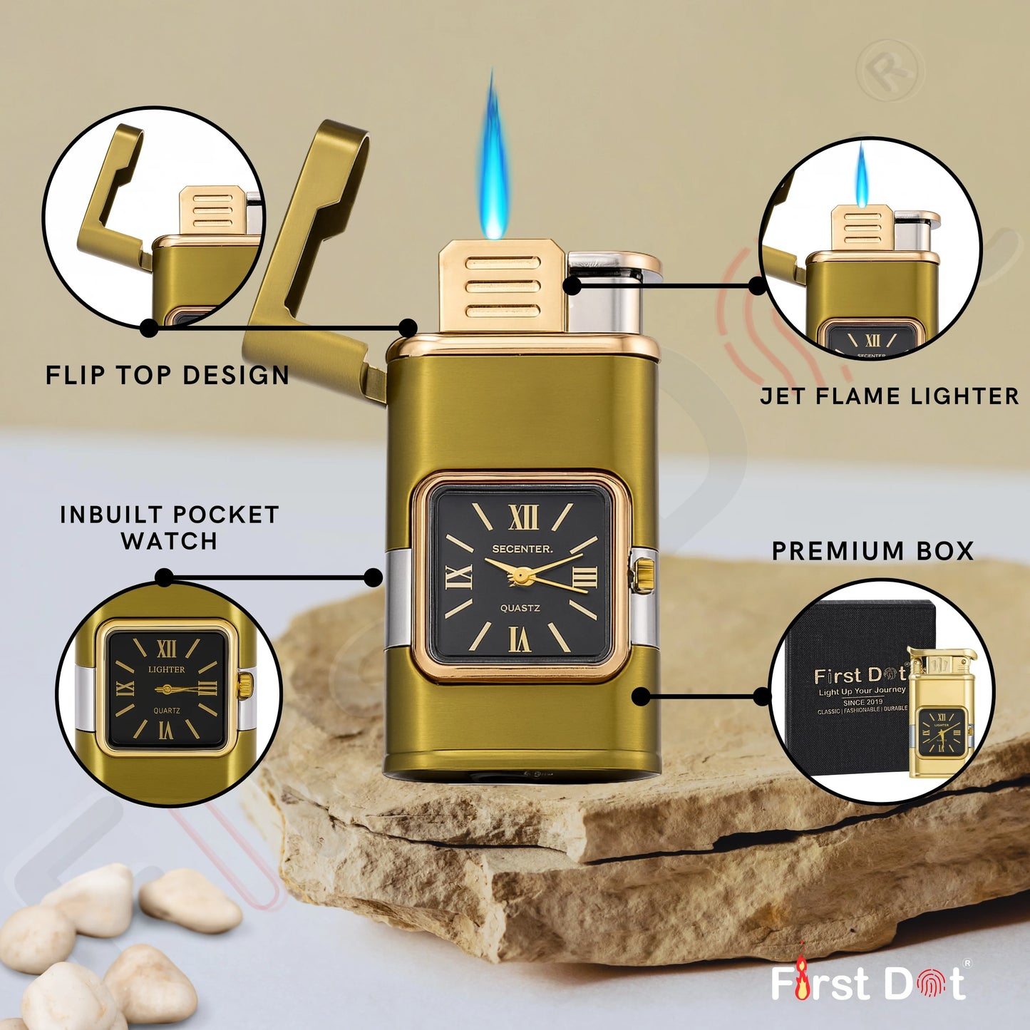 Premium ChronoLite Clock Lighter – Lighter for Men Gold