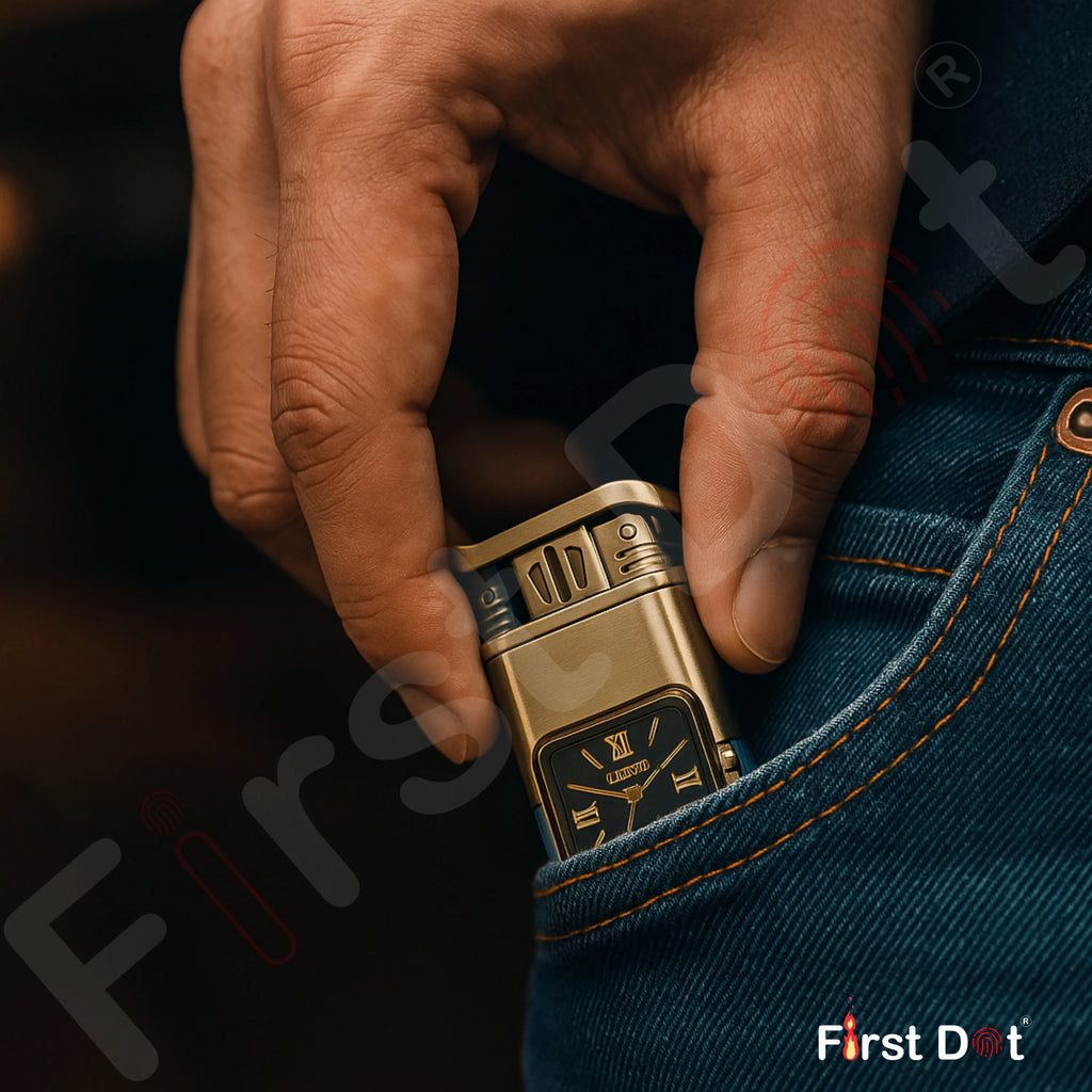 Premium Transparent Clock Lighter – Lighter for Men Beige