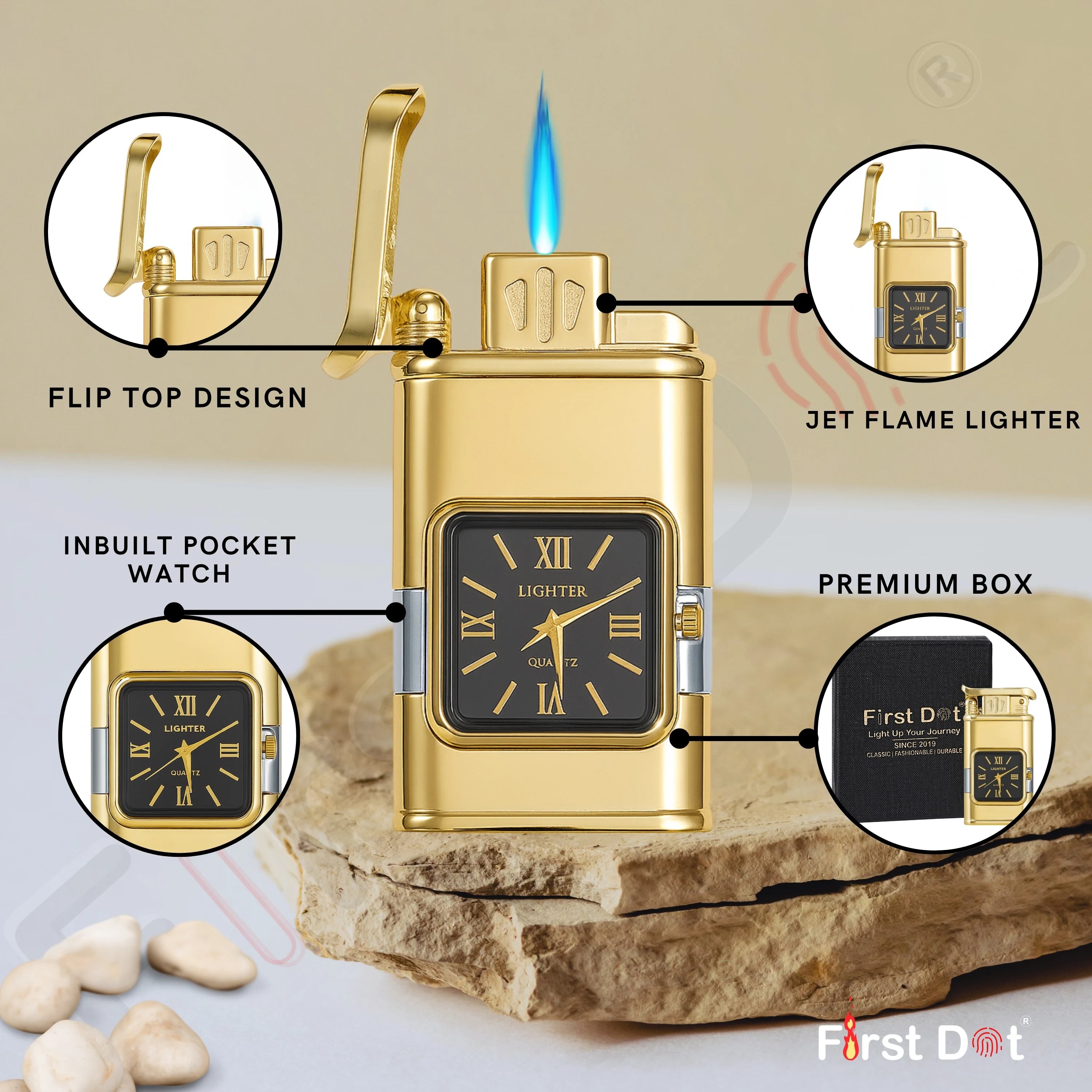 Premium Transparent Clock Lighter – Lighter for Men Gold