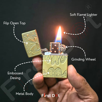 Combo of 2 Embossed Metal Cigarette Lighters + Free 50ml Fuel