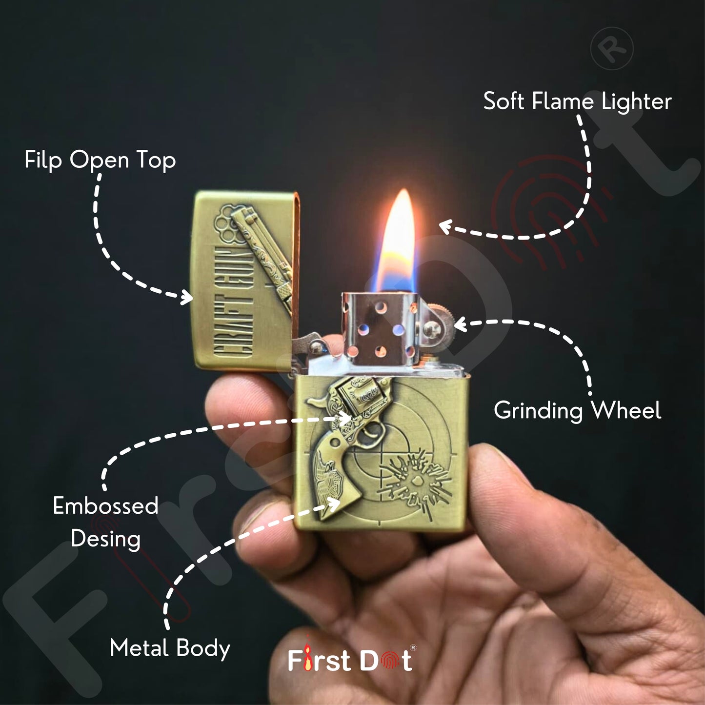 Combo of 2 Embossed Metal Cigarette Lighters + Free 50ml Fuel