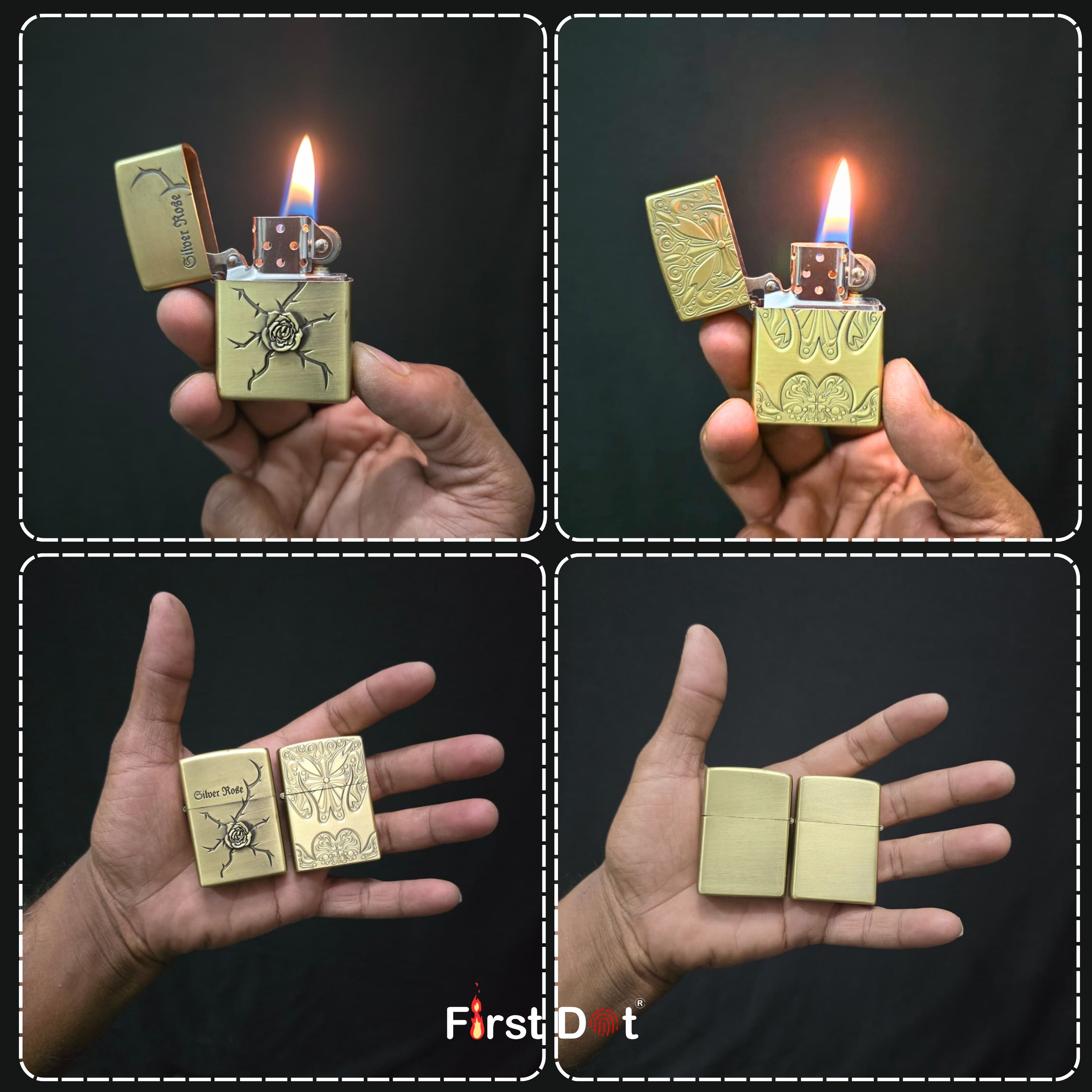 Combo of 2 Embossed Metal Cigarette Lighters + Free 50ml Fuel