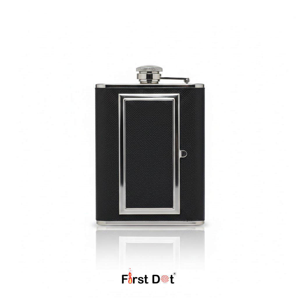 Metal Hip Flask with Hidden Cigarette Case | Flask for Travel 8oz