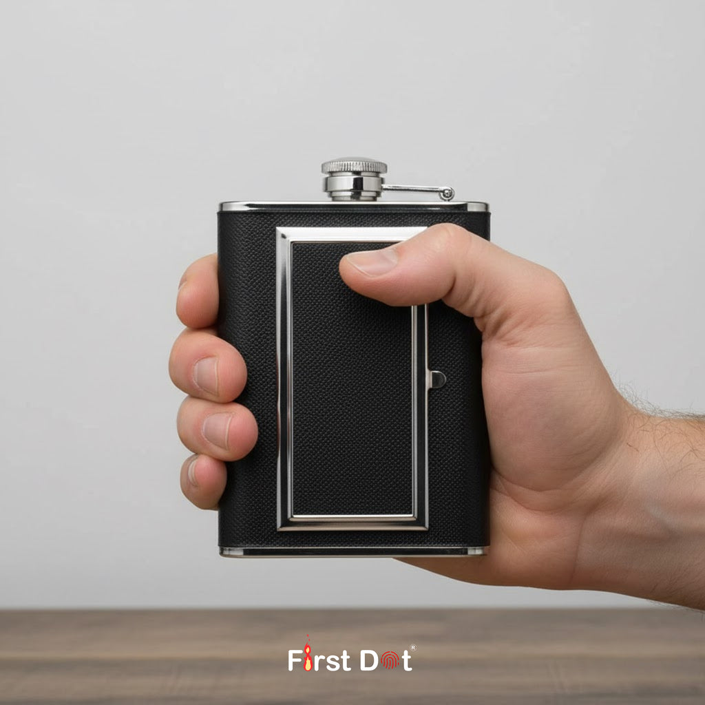 Metal Hip Flask with Hidden Cigarette Case | Flask for Travel 8oz