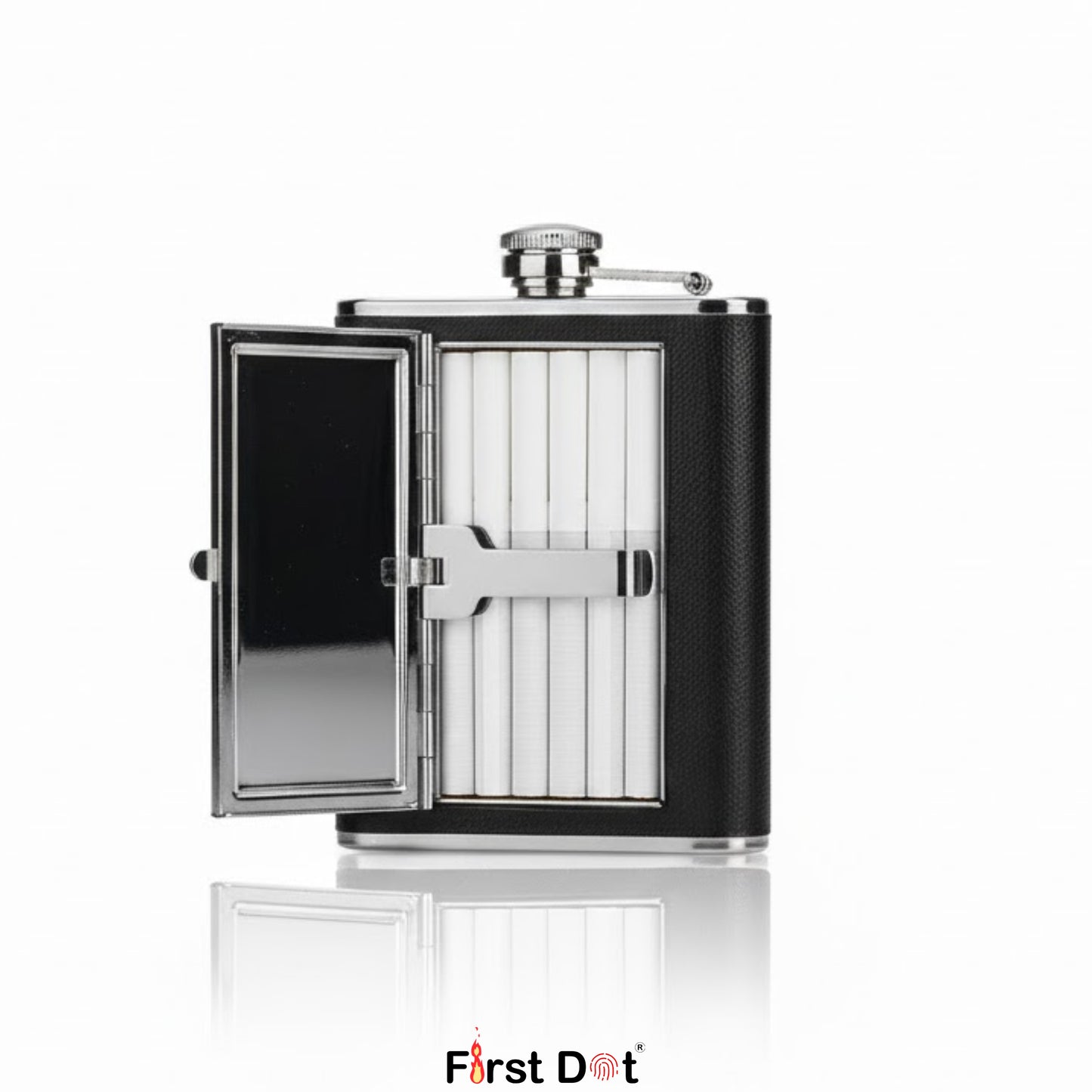 Metal Hip Flask with Hidden Cigarette Case | Flask for Travel 8oz