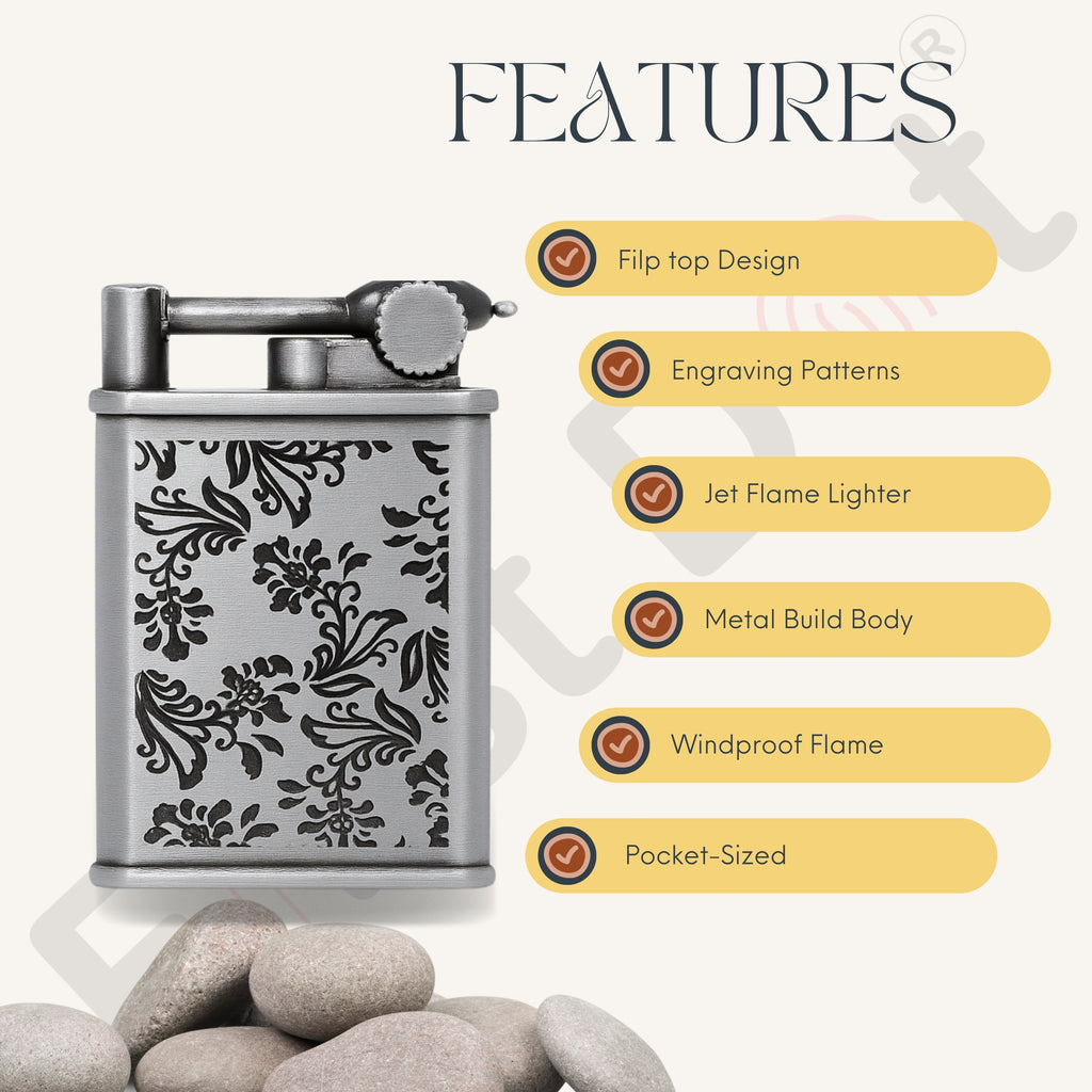 Embossed Leaf Pattern Slim Jet Fire Cigar Windproof Lighter