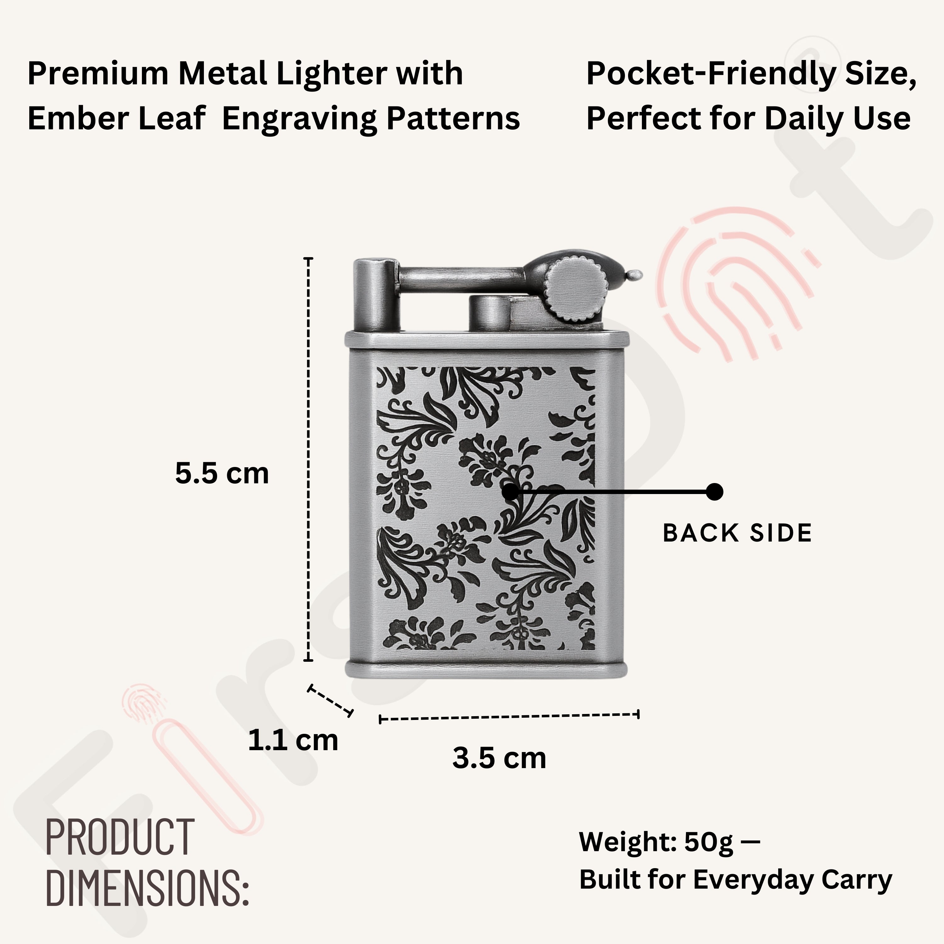 Embossed Leaf Pattern Slim Jet Fire Cigar Windproof Lighter