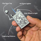 Embossed Leaf Pattern Slim Jet Fire Cigar Windproof Lighter