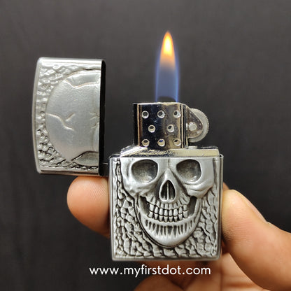 Skull Classic Lighter | Windproof Cigarette Lighter Silver