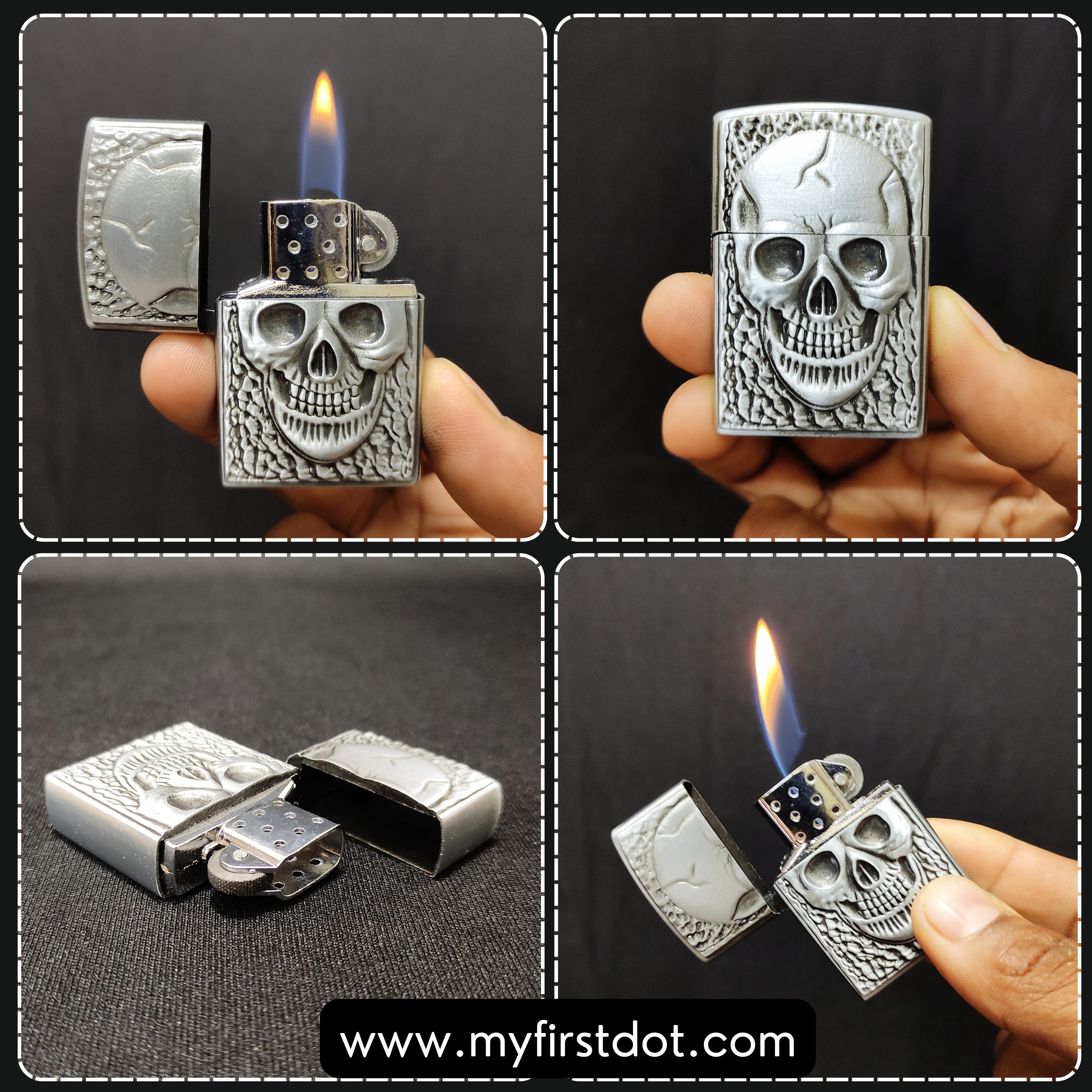 Skull Classic Lighter | Windproof Cigarette Lighter Silver