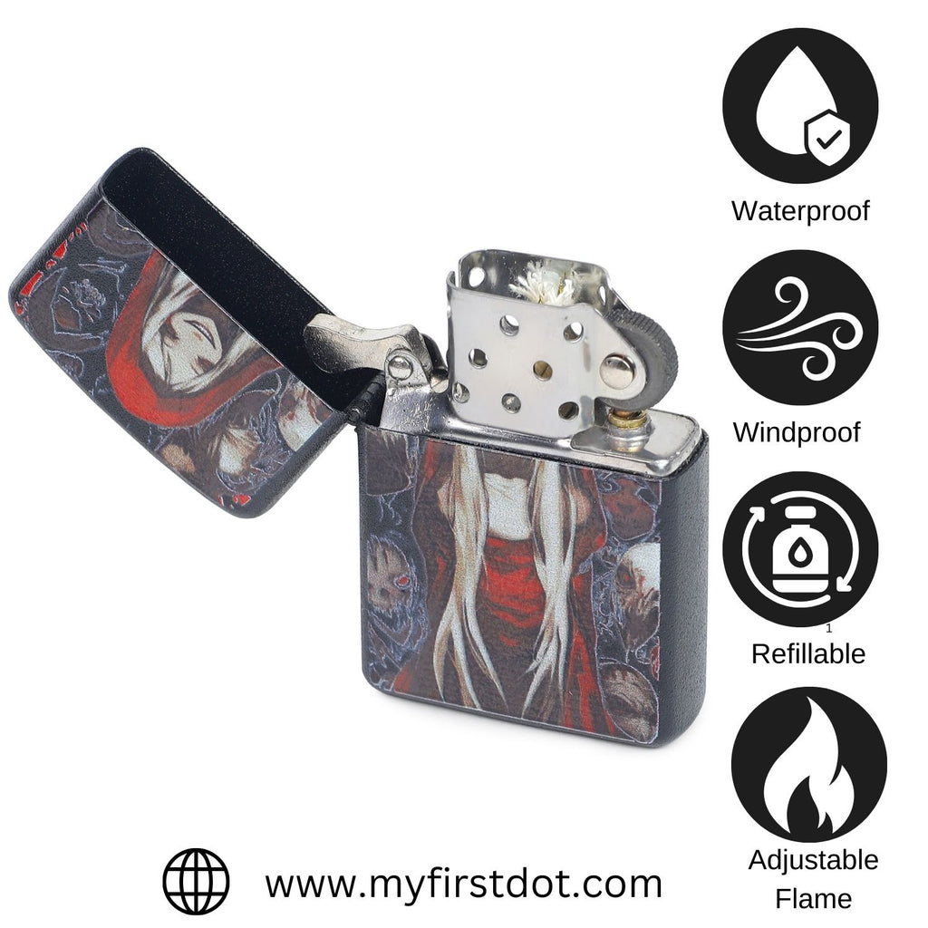 First Dot Gothic Red Hood Windproof Cigarette Lighter