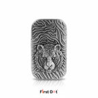 Metallic tiger head Lighter design on a white background with 'First Dot' branding.