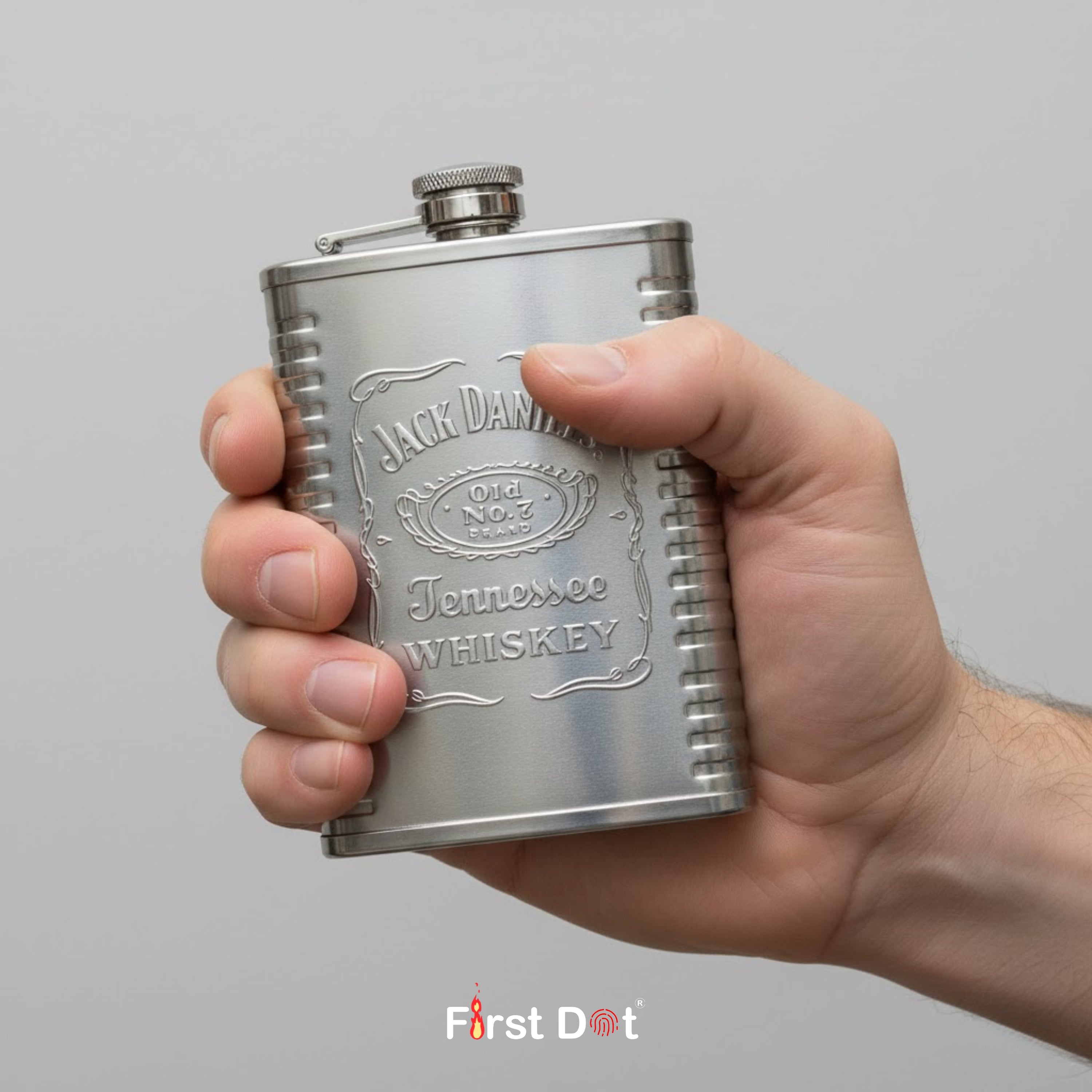 Stainless Steel Hip Flask with Embossed | Ribbed Grip Pocket Flask 8oz