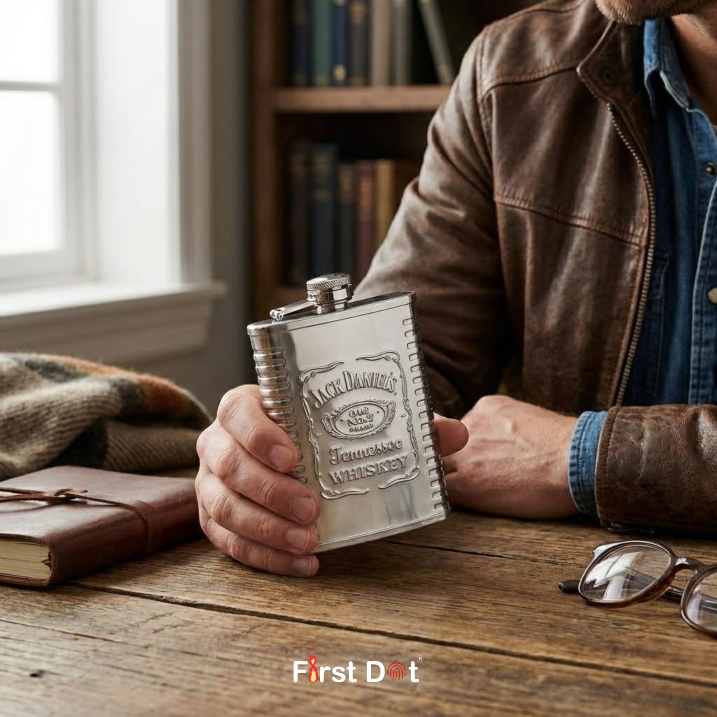 Stainless Steel Hip Flask with Embossed | Ribbed Grip Pocket Flask 8oz