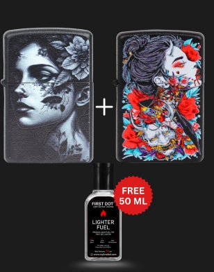 Combo of 2 Street Graphic Cigarette Lighters | Premium Box + Free 50ml Fuel