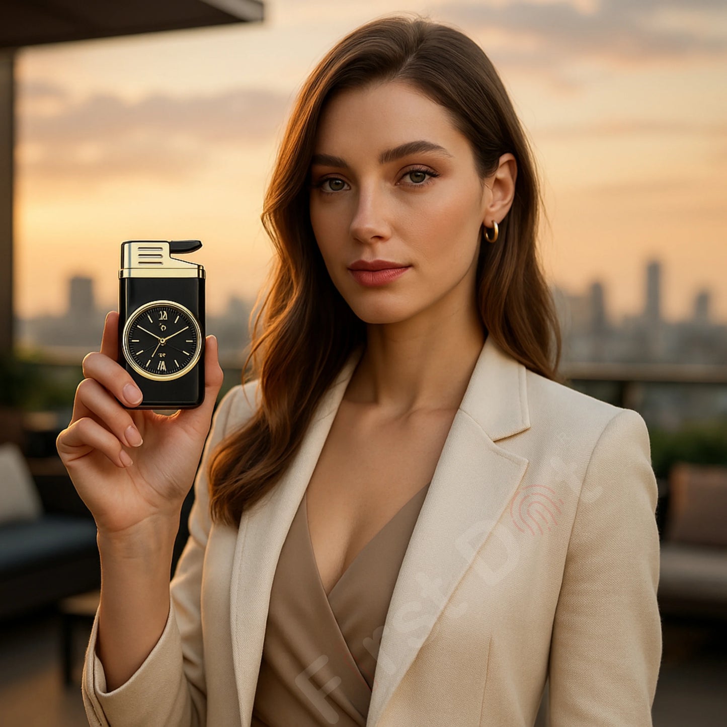 Striped Jet Flame Luxury Watch Lighter for Men - Black