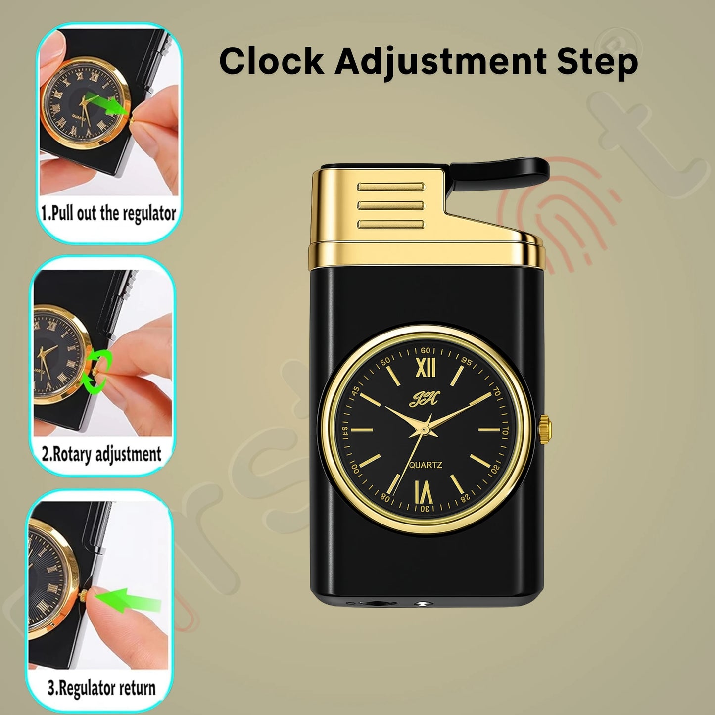 Striped Jet Flame Luxury Watch Lighter for Men - Black