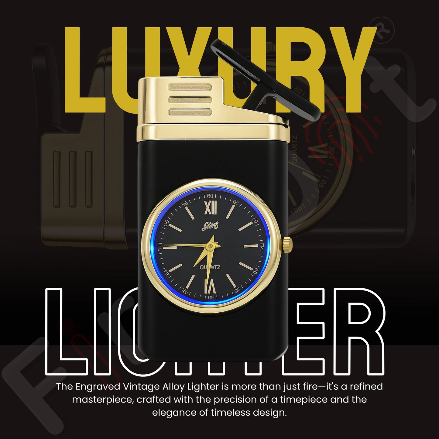 Striped Jet Flame Luxury Watch Lighter for Men - Black