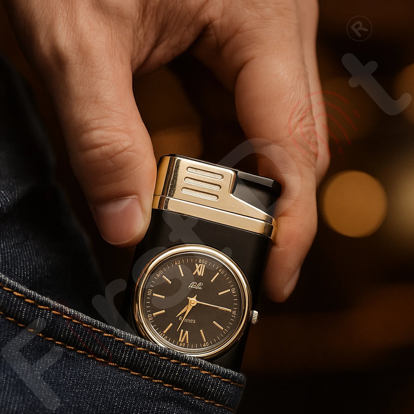Striped Jet Flame Luxury Watch Lighter for Men - Black
