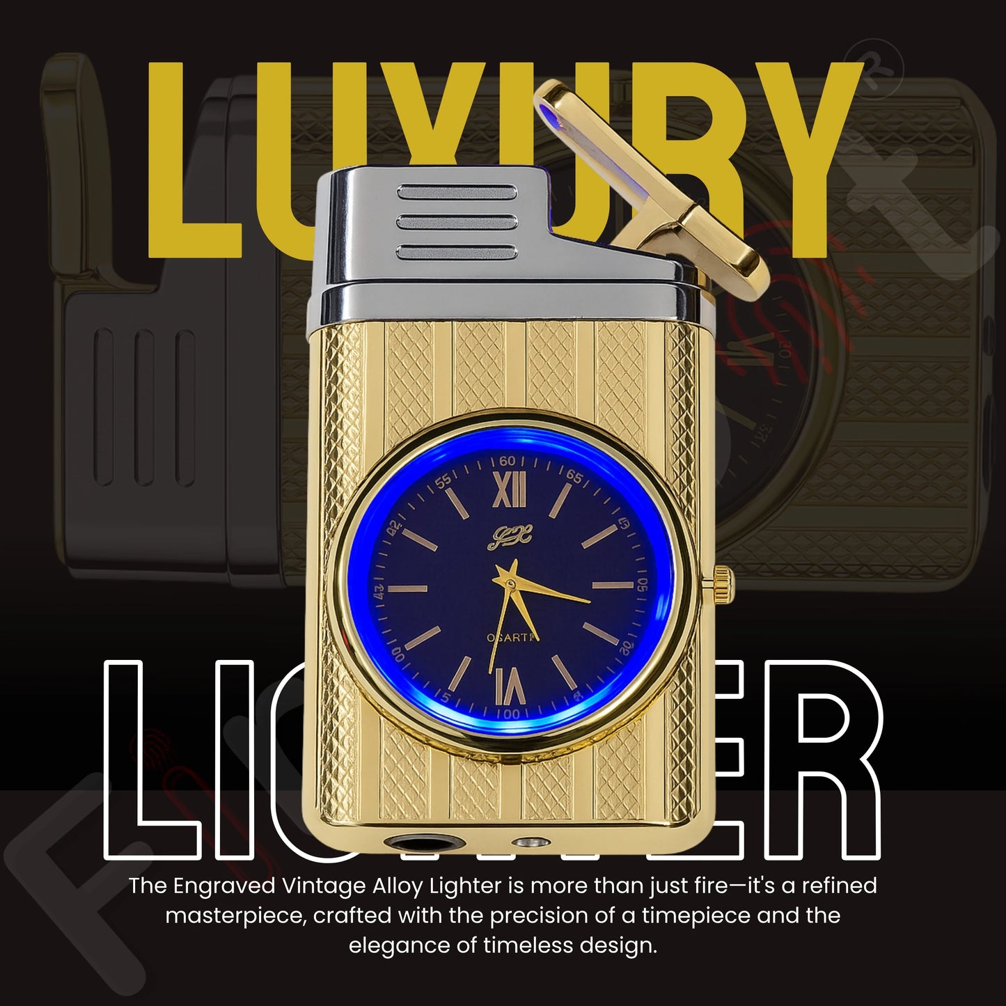 Striped Jet Flame Luxury Watch Lighter for Men - Gold