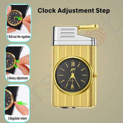 Striped Jet Flame Luxury Watch Lighter for Men - Gold