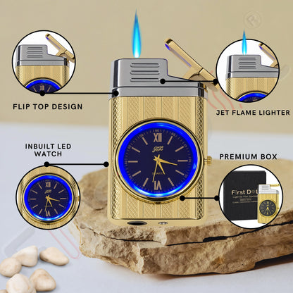 Striped Jet Flame Luxury Watch Lighter for Men - Gold