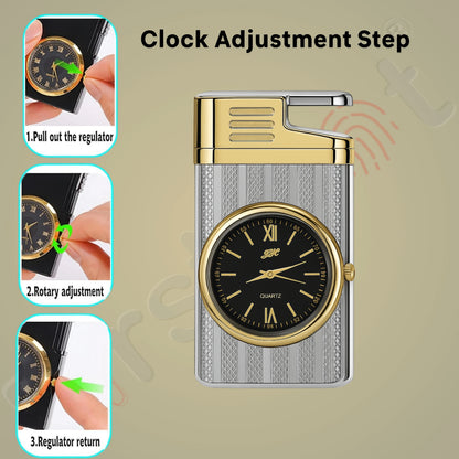 Striped Jet Flame Luxury Watch Lighter for Men - Silver