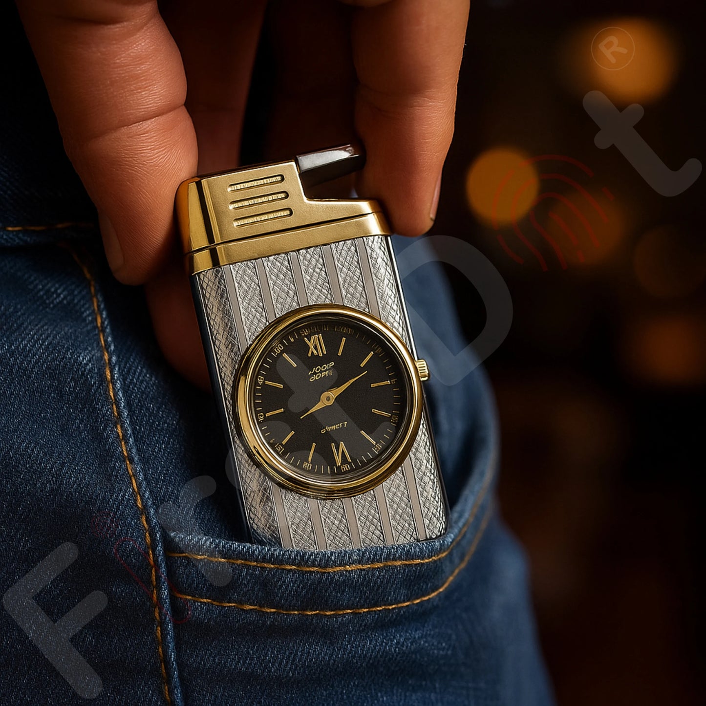 Striped Jet Flame Luxury Watch Lighter for Men - Silver
