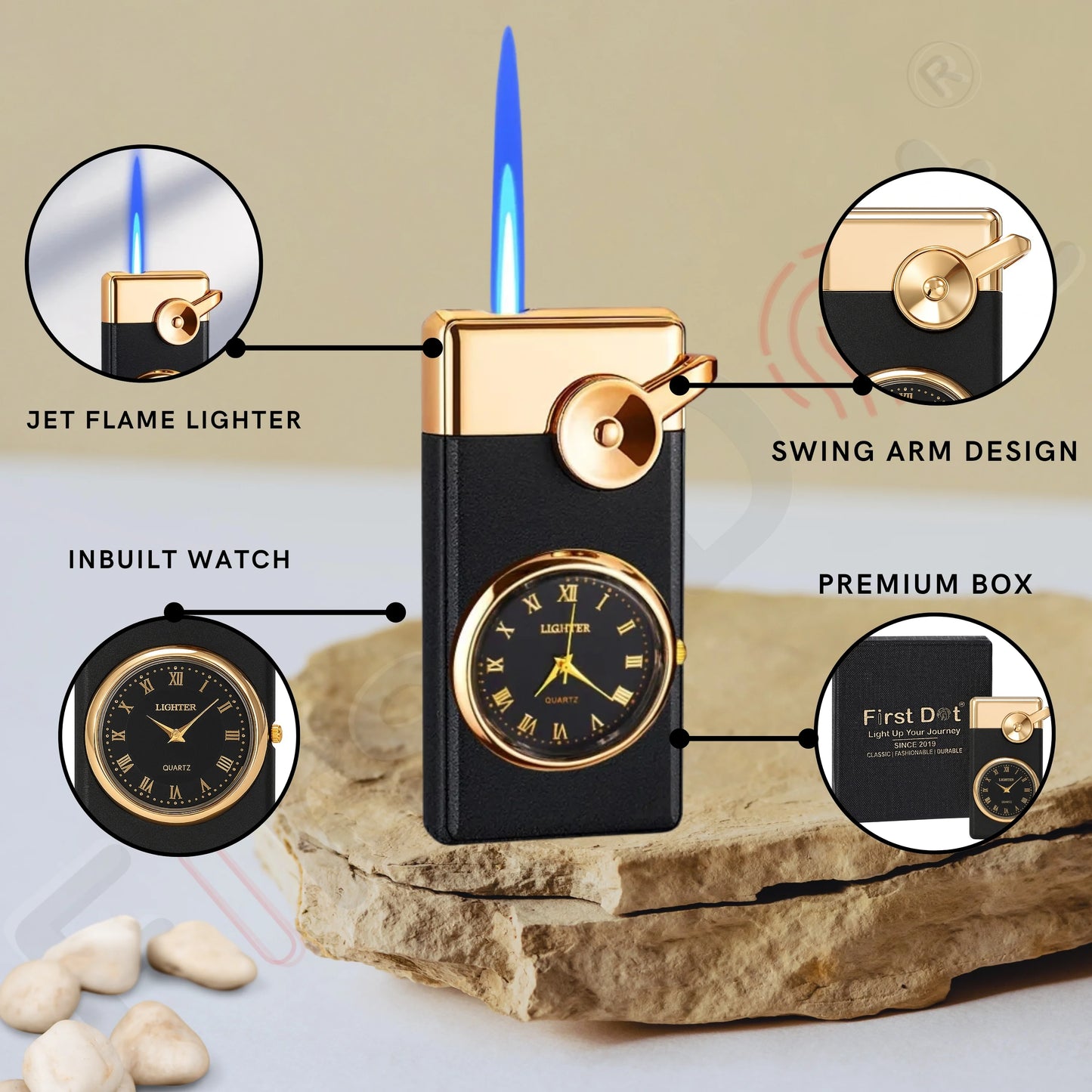 Swing Arm Luxury Retro Watch Lighter for Men - Black
