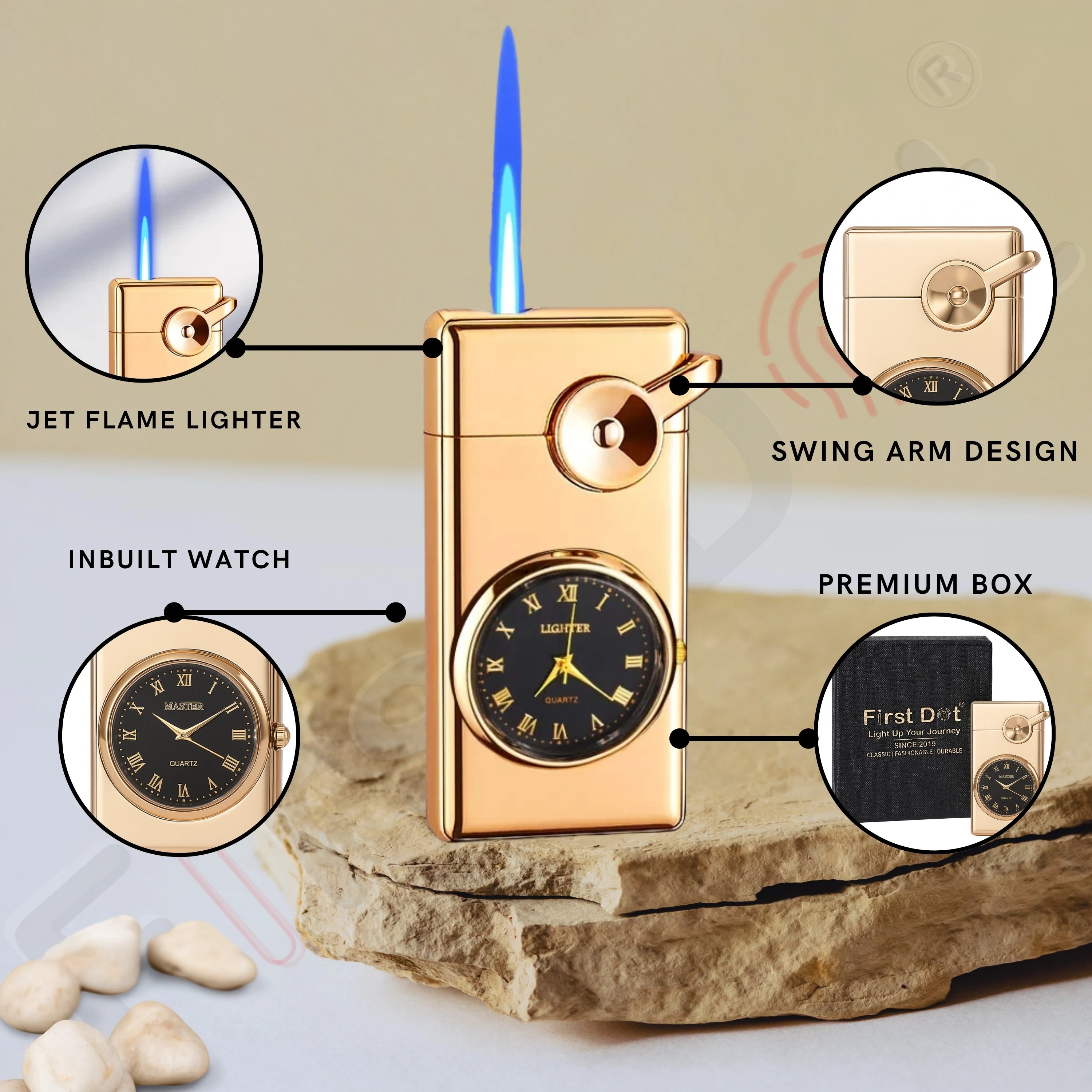 Swing Arm Luxury Retro Watch Lighter for Men - Gold