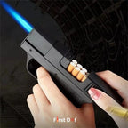 Tactical Gun Lighter with Cigarette Case – 10 Slot storage Jet Flame