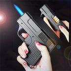 Tactical Gun Lighter with Cigarette Case – 10 Slot storage Jet Flame