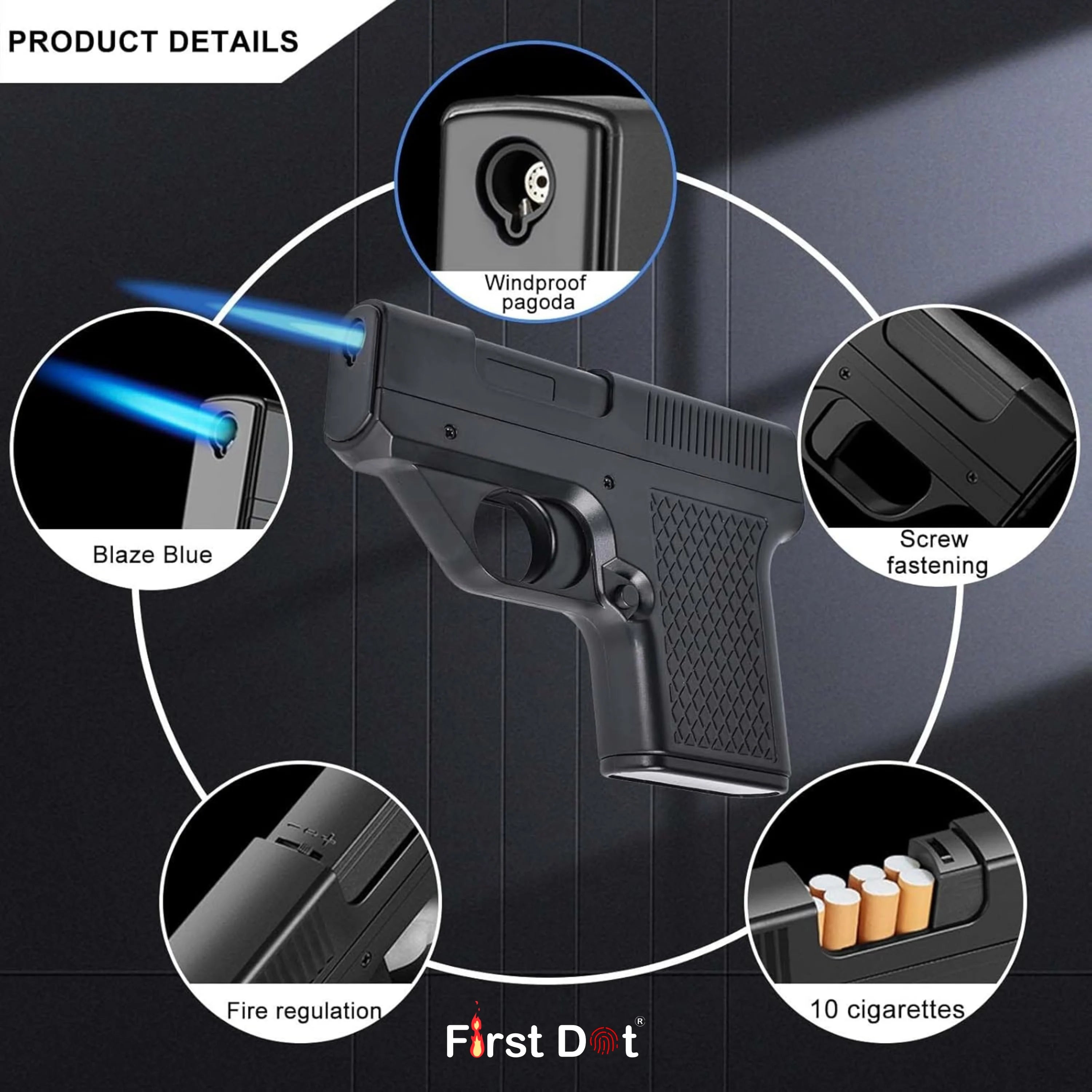 Tactical Gun Lighter with Cigarette Case – 10 Slot storage Jet Flame