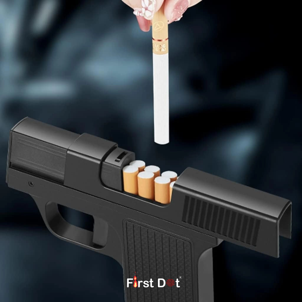 Tactical Gun Lighter with Cigarette Case – 10 Slot storage Jet Flame