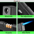 Tactical Gun Lighter with Cigarette Case – 10 Slot storage Jet Flame