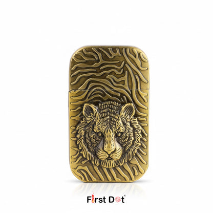 Bronze tiger head design lighter on a white background with 'First Dot' branding.