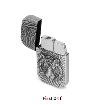 Lighter with tiger design on a white background, branded 'First Dot'.