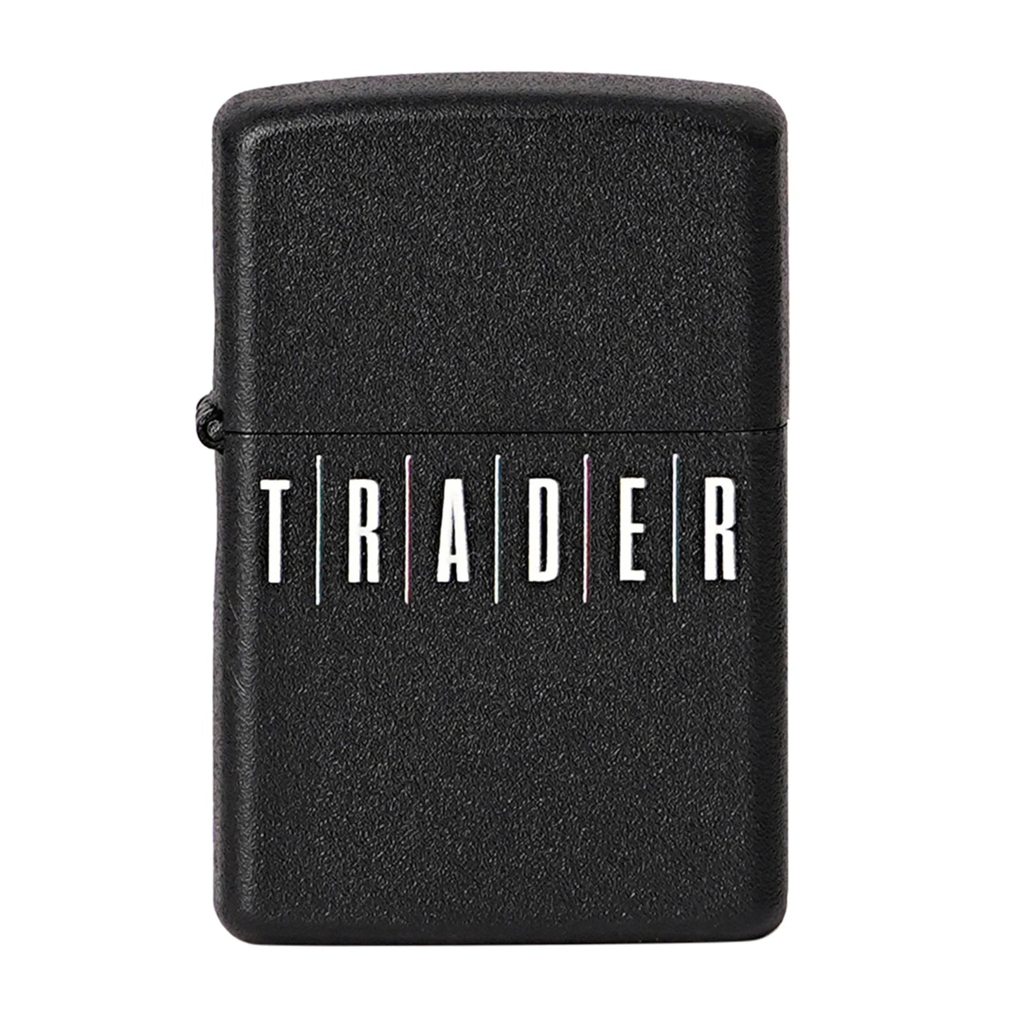 Black lighter with 'TRADER' branding on a white background Trade Premium Refillable Cigarette Lighter