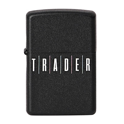 Black lighter with 'TRADER' branding on a white background Trade Premium Refillable Cigarette Lighter