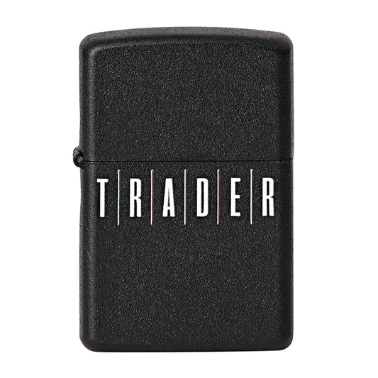 Black lighter with 'TRADER' branding on a white background Trade Premium Refillable Cigarette Lighter