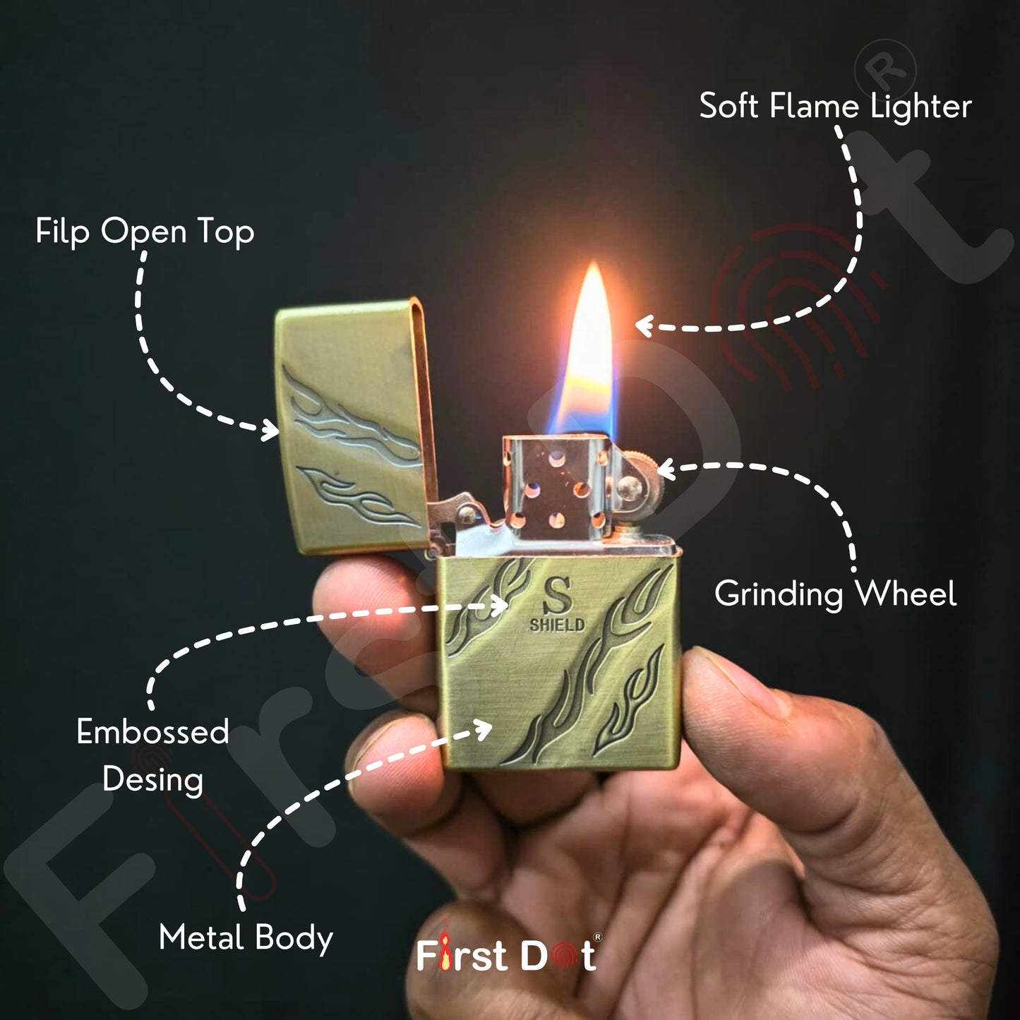 Combo of 2 Embossed Metal Cigarette Lighters + Free 50ml Fuel