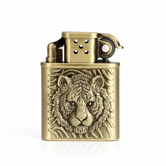 Vintage Brass Finish Tiger Engraved Cigarette Lighter