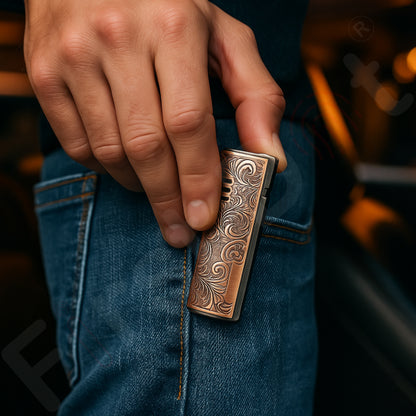 Vintage Embossed Butane Gas Windproof Metal Lighter