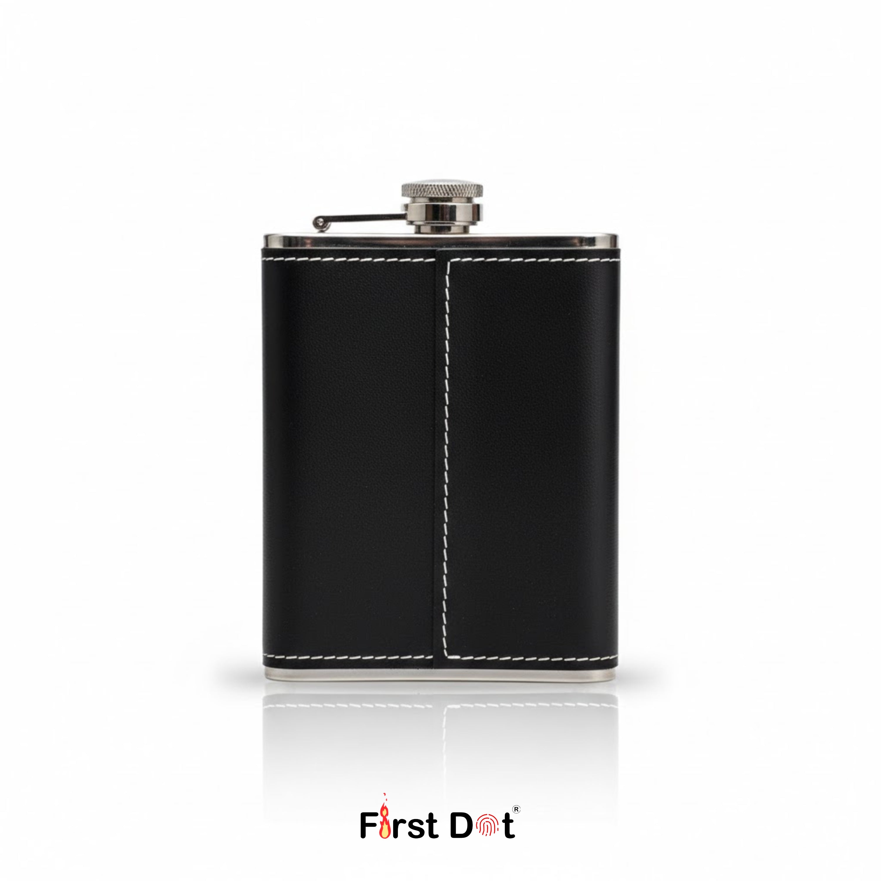 Vintage Black Leather Hip Flask 8oz with Embossed Design
