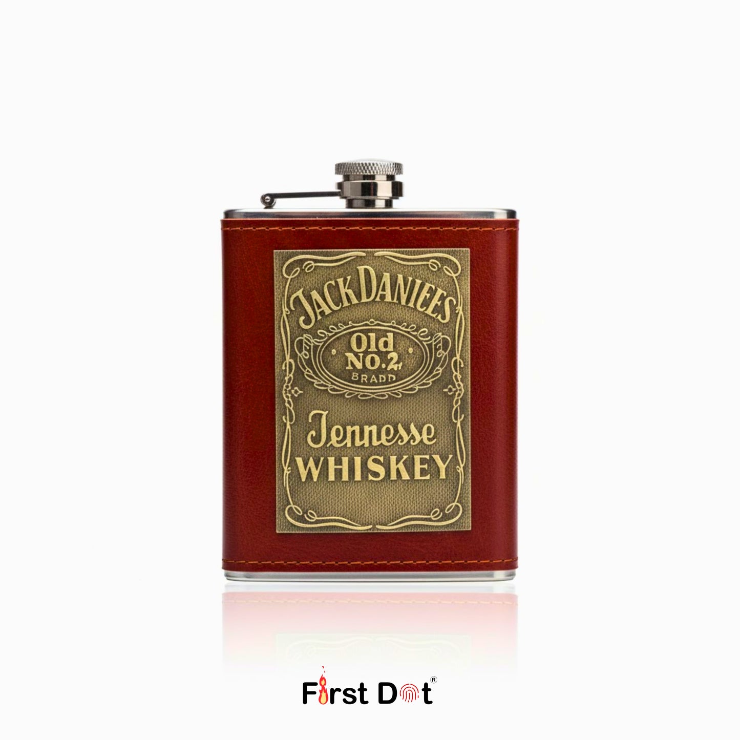 Vintage Classic Leather Hip Flask with Embossed Pocket Flask 8oz
