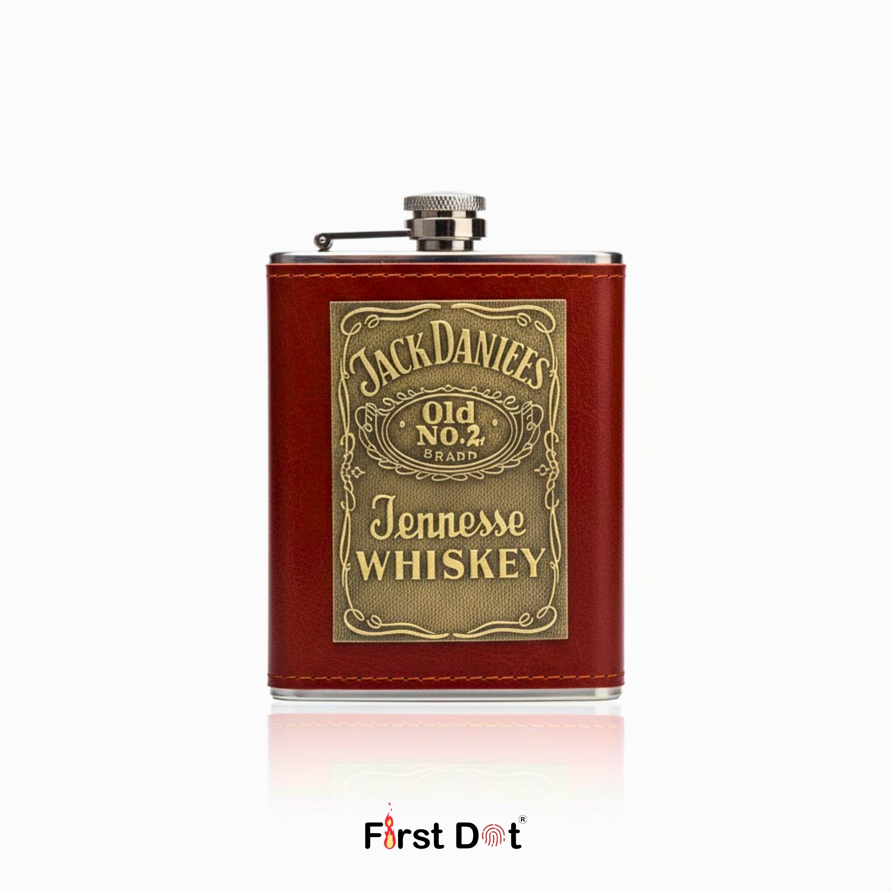 Vintage Classic Leather Hip Flask with Embossed Pocket Flask 8oz