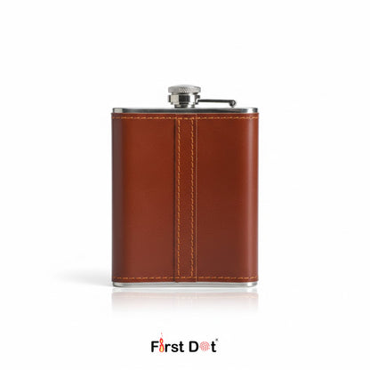 Vintage Classic Leather Hip Flask with Embossed Pocket Flask 8oz