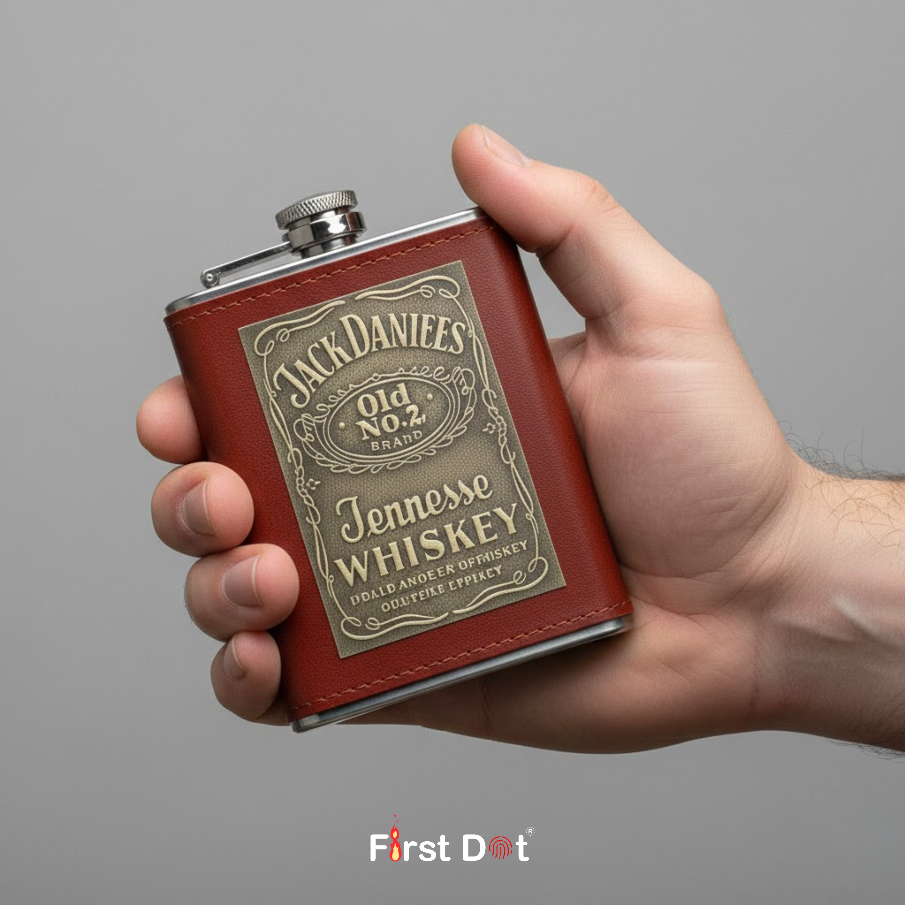 Vintage Classic Leather Hip Flask with Embossed Pocket Flask 8oz