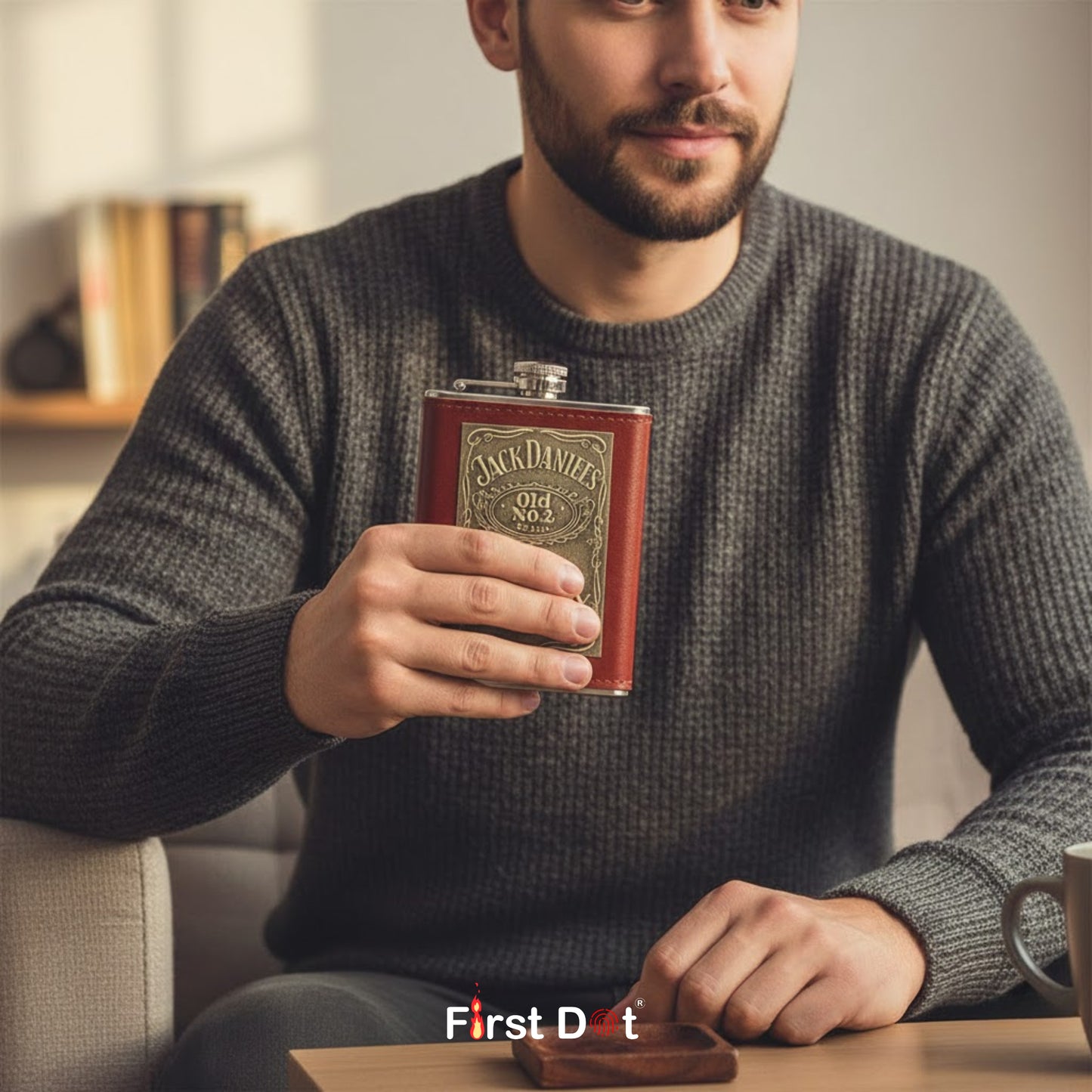 Vintage Classic Leather Hip Flask with Embossed Pocket Flask 8oz